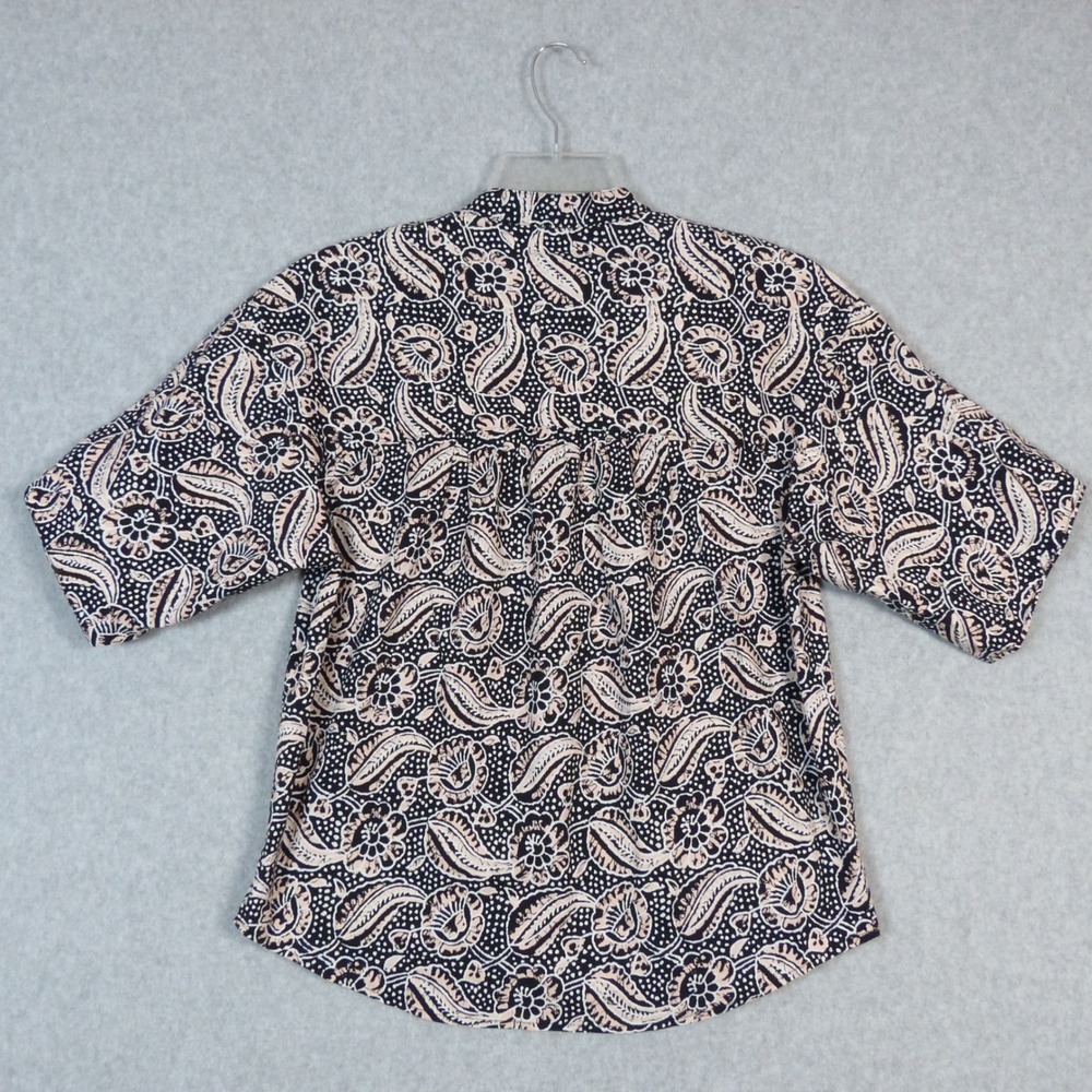 Veronica Beard Paisley Floral Button Down Shirt Roll Sleeve Navy Blush Size 8 - Picture 3 of 10